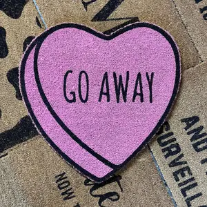 Go Away Pink Heart Doormat, Welcome Mat, Funny Door mat