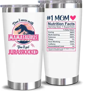 Funny Dinosaur Tumbler for Moms, Mamasaurus Insulated Cup with Jurasskicked Quote, Perfect Mother’s Day or Birthday Gift For Mom, Wife Drinkware Flasks