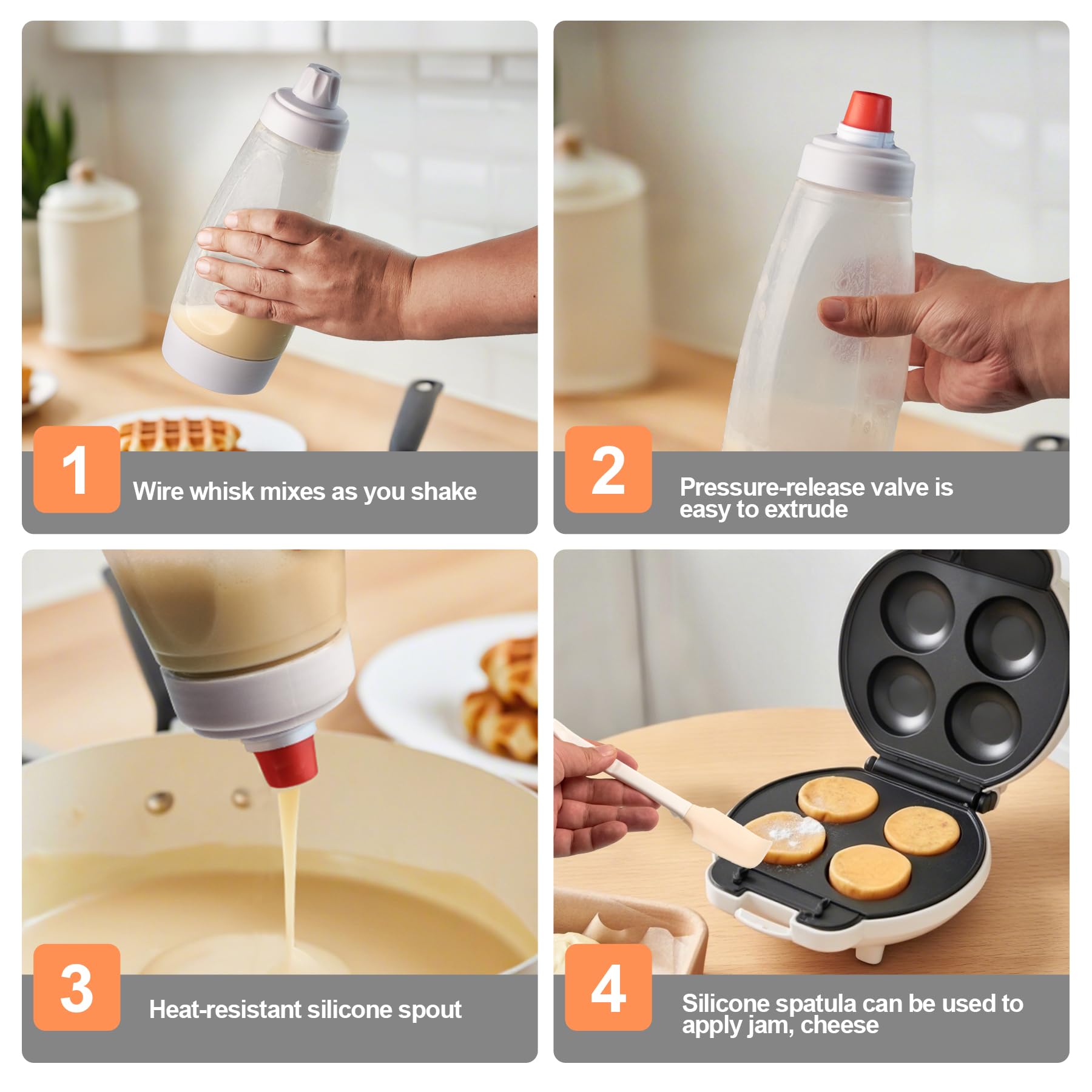 Pancake Batter Dispenser with stainless steel mixing ball, Pancake Shaker Batter Dispenser Bottle Baking Tool .Kitchen Batter Squeezer Bottle Suitable for Cupcakes, Pancakes, and Muffins,Thanksgiving cooking utensils Value Pack Pancake Batter Dispenser with stainless steel mixing ball, Pancake Shaker Batter Dispenser Bottle Baking Tool .Kitchen Batter Squeezer Bottle Suitable for Cupcakes, Pancakes, and Muffins,Thanksgiving cooking utensils Value Pack