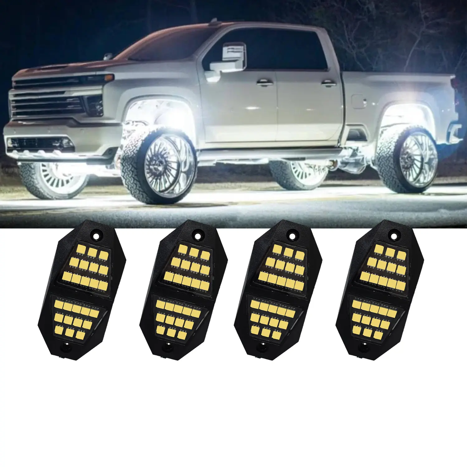 White Rock Lights for Truck 4/8/10/12/16/20 Pods , 210-Degree Wide Angle, 6000K Pure White, 24 Bright SMD Chips, with Extension Wires, IP67 Waterproof, High Adhesive Stickers Car Underglow Lights Fits for Trucks Trailer SUV ATV UTV,car accessories