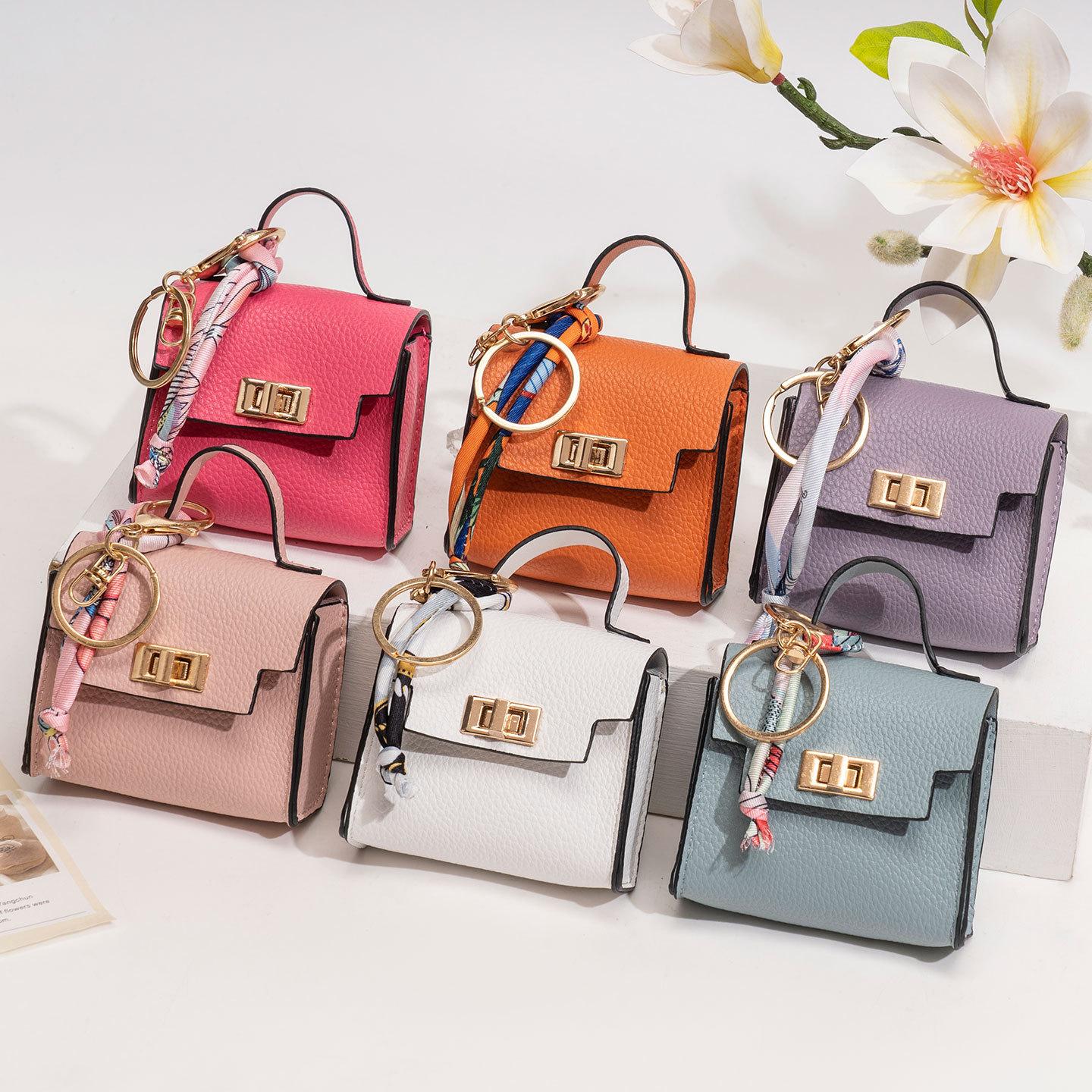 Mini Square Bag Pendant Keychain - High Quality Leather with Colorful Strap, Cute Car Keychain & Bag Charm Accessory.#backtoschool#sohochic