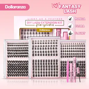Dollaranza Manga Flora Flaunt Lashes Cluster D Curl DIY Lash Extension Kit and Lash Clusters 8-18mm with Bond Seal and Remover - Ultra-Thin Transparent Bands, Lash Magic Anime False Lash Extension Kit deals for you days