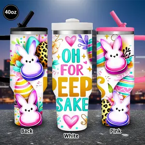 1pc 40oz Colorful Easter Bunny and Egg Design, Playful Typography Tumbler with Lid and straw, Winter Insulated Travel Mug, Gift for Women Men, Ideal for Valentine's Day, Easter, Birthday Gift, iced/hot Coffee Cup