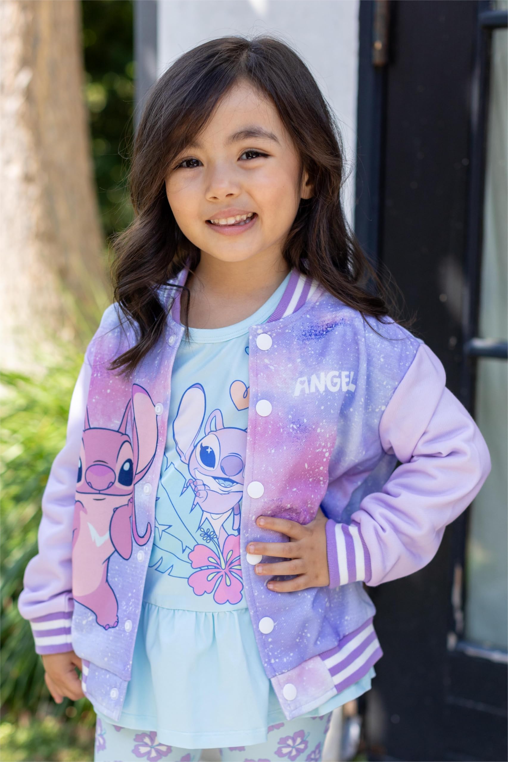Disney Stitch & Angel Baseball Jackets Color-Block Lightweight Classic Snap Button Sweatshirts for Kids Sizes 6-14 Years