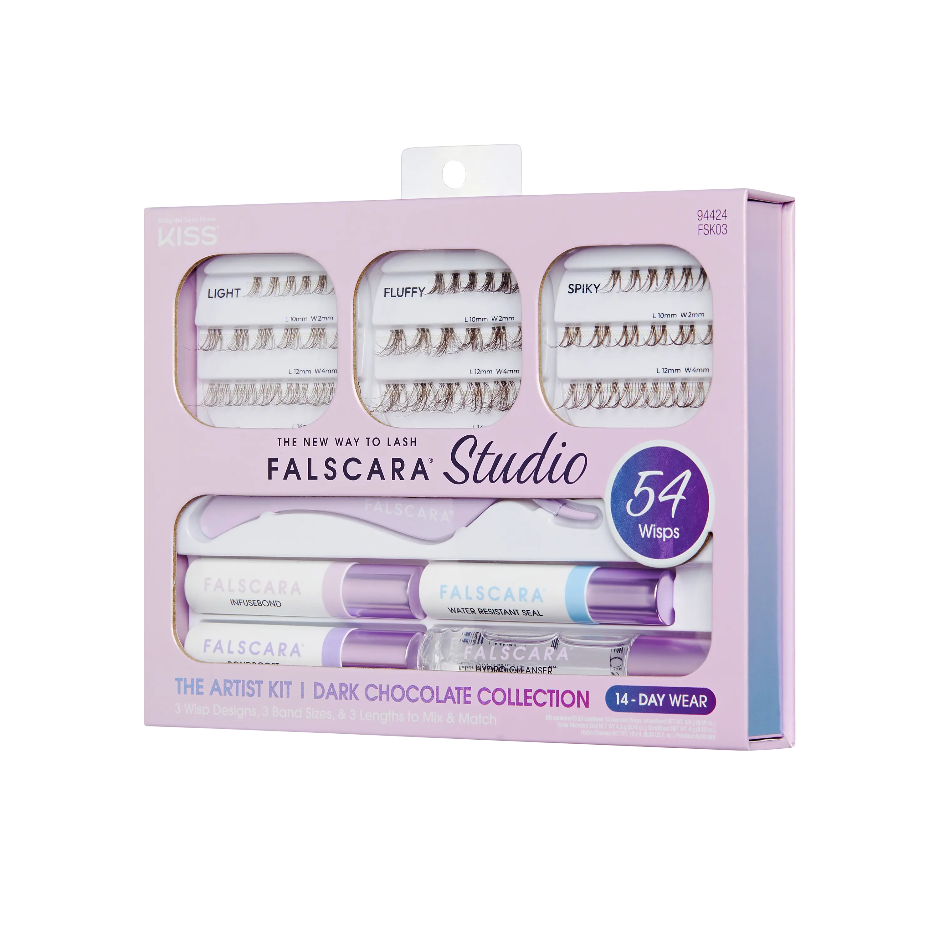 Falscara Studio Lash Extension Kit  - Dark Chocolate Volume | DIY False Lash Extensions, Full Glam, Cluster Lash, Wispy Lashes, 54 Wisps, 10mm-14mm