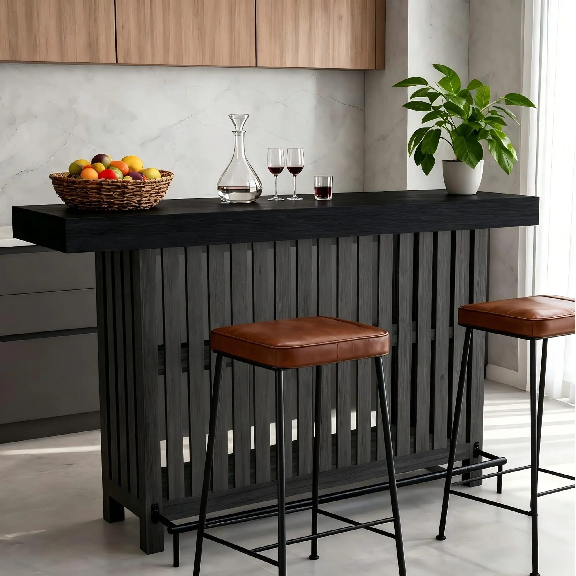 Garvee 63" Rectangular Counter Height Bar Table - Modern Home Decor Pub Unit with 2-Tier Storage Shelves, Footrest for Dining Room, Bistro