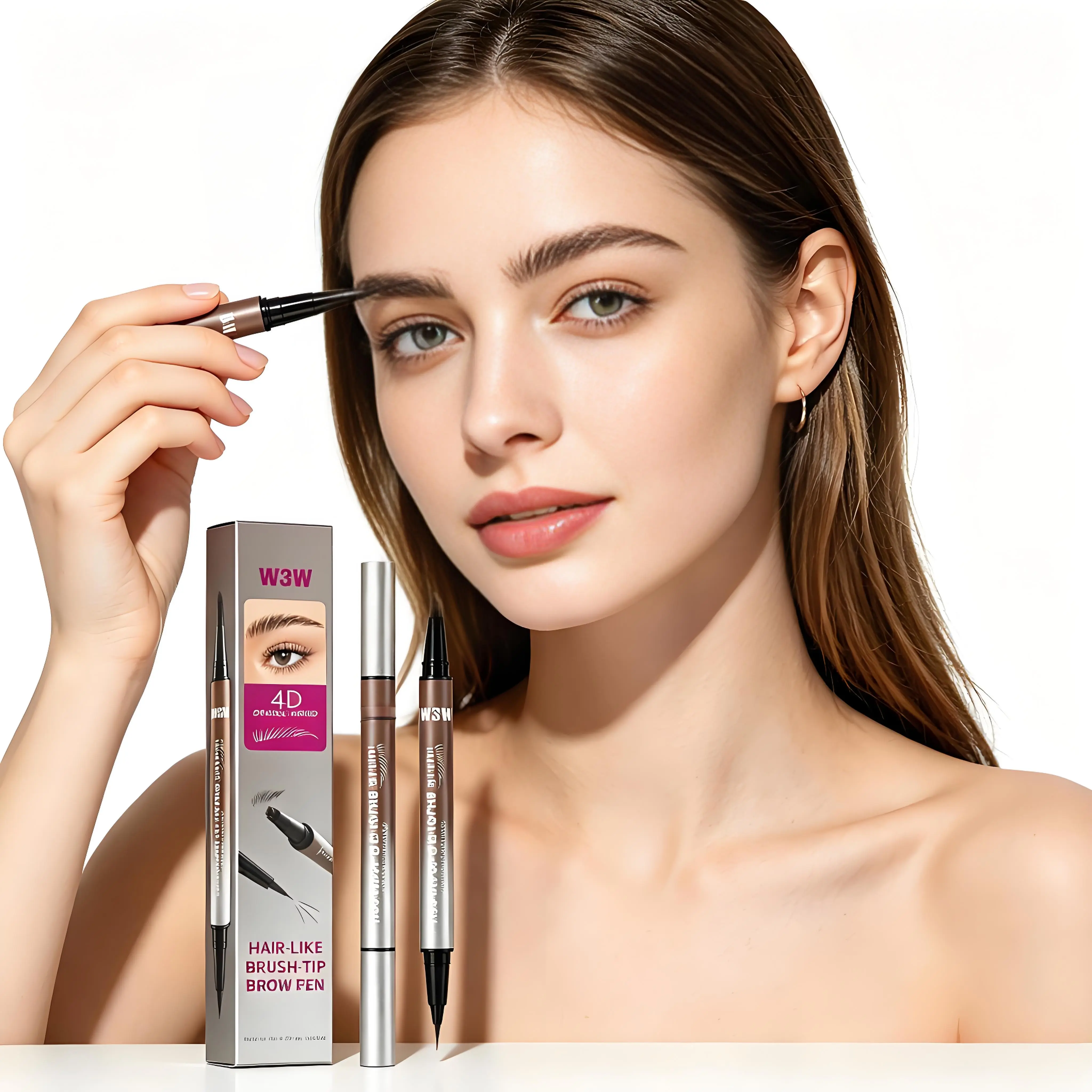 W3W 2-in-1 Eyebrow Shaper and Eyeliner Pen, Waterproof Brow Pencil for Natural Hair-Like Strokes, Smudge-Proof and Quick Drying Eye Makeup for All Skin Types, Brow Pencil With Hair Like Strokes, Eyebrow Products, Cosmetic, Adults