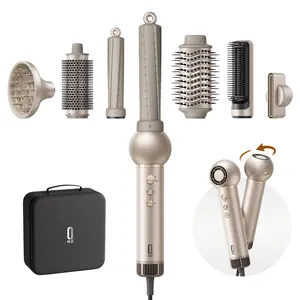 7 in 1 High-Speed Lollipop Air Styler, Automatic Hair Curler & Hot Air Brush Set with Detachable Heads, Blow Dryer, Curling, Straightening, Volumizing, Negative Ion Hair Styler for All Hair Types (Gold),Holiday Gift