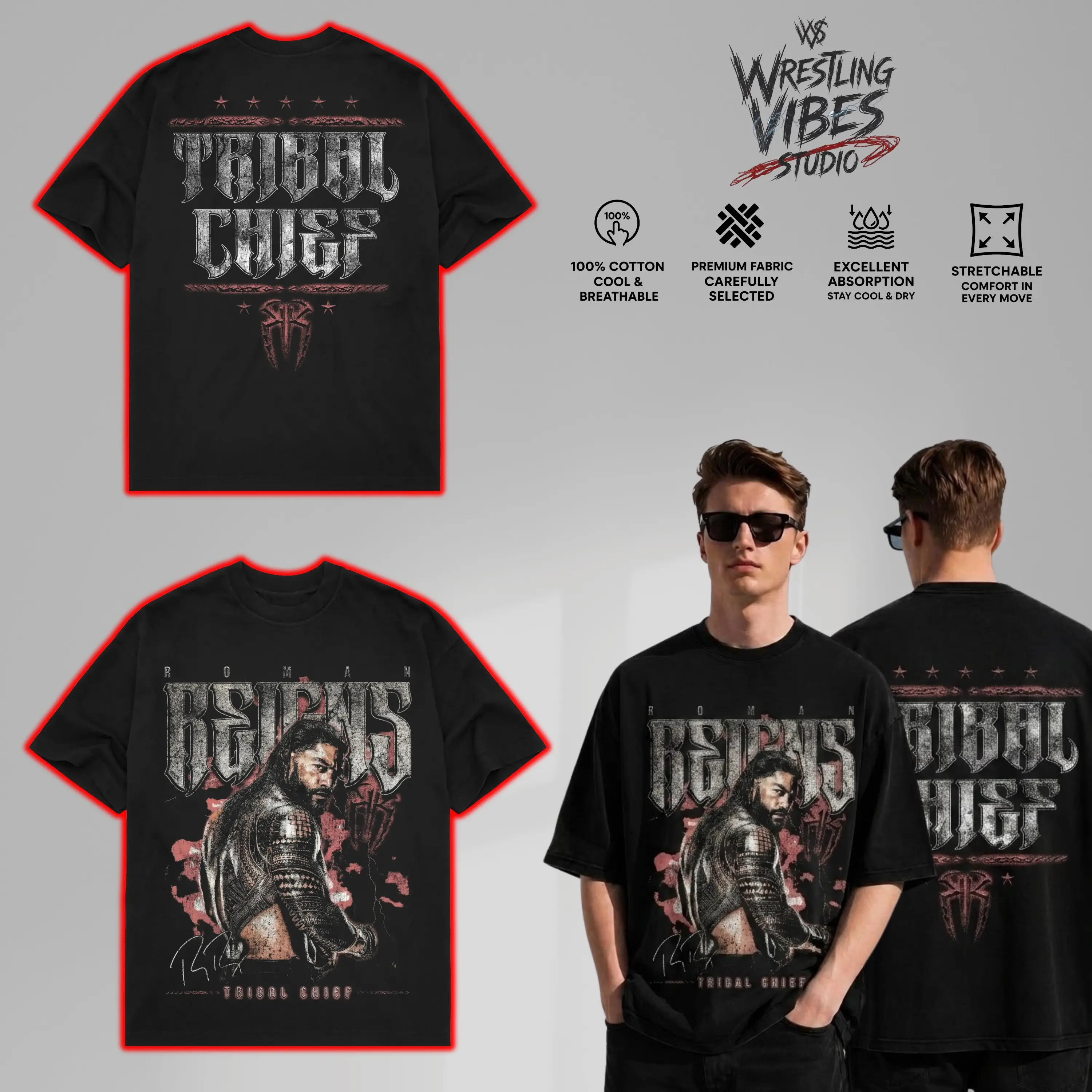 [Sale Up To 50%] Women's Short-Sleeve Casual Streetwear WWE Roman Reigns Tribal Chief Acknowledge Me Graphic T-Shirt - Heavy Cotton Classic Fit Unisex Wrestling Top, Retro Fan Gift, Shortsleeve, Tshirt