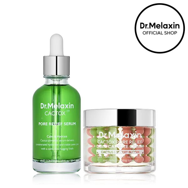 [Dr.Melaxin Official] CACTOX Pore Lock-In Serum & Dual Capsule Cream Duo with Deep Hydration, Soothing Care, Sebum Balance & Skin Repair