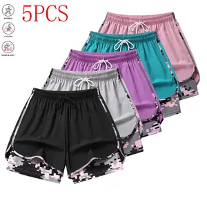 5-piece set of women’s casual athletic shorts with built-in liner, drawstring, elastic waistband; suitable for outdoor sports, fitness, running, and casual wear; women’s shorts, athletic shorts, womenswear