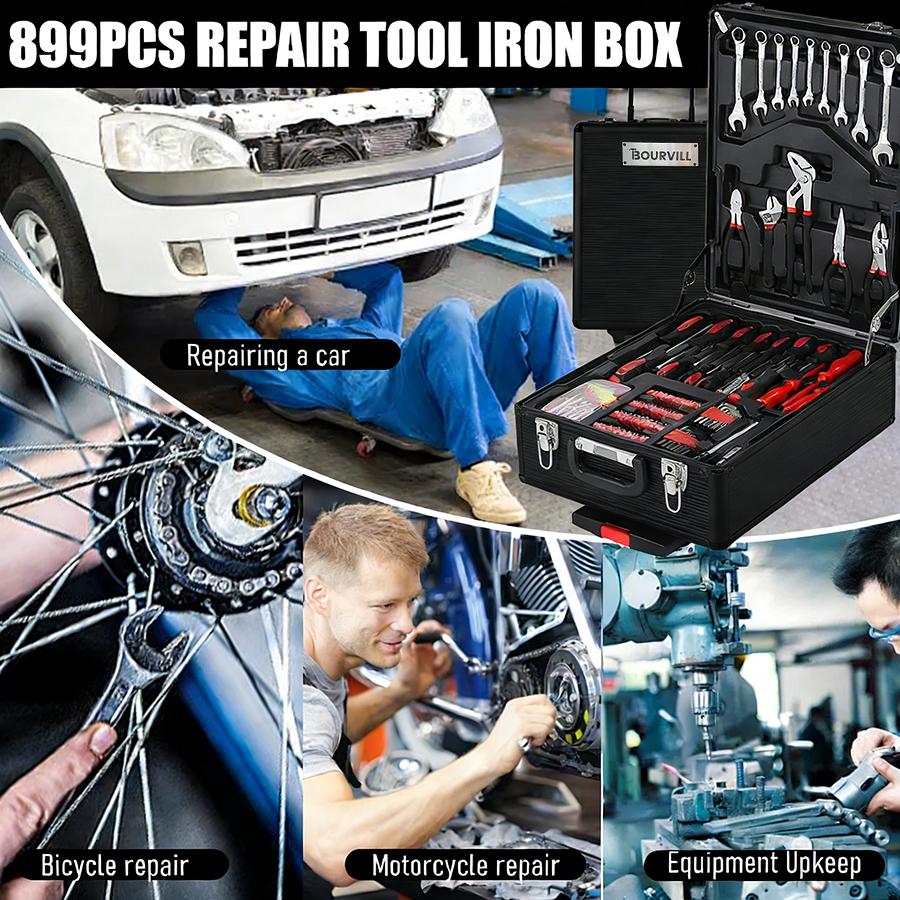 Bourvill 899-Piece Tool Set - High-Capacity Portable Metal Tool Case,Wheeled Mobile Tool Cabinet, and 4-Tier Aluminum Alloy Storage Unit- A Complete Kit for Mechanical Repair & Home Maintenance#summerfinds toolupgrade