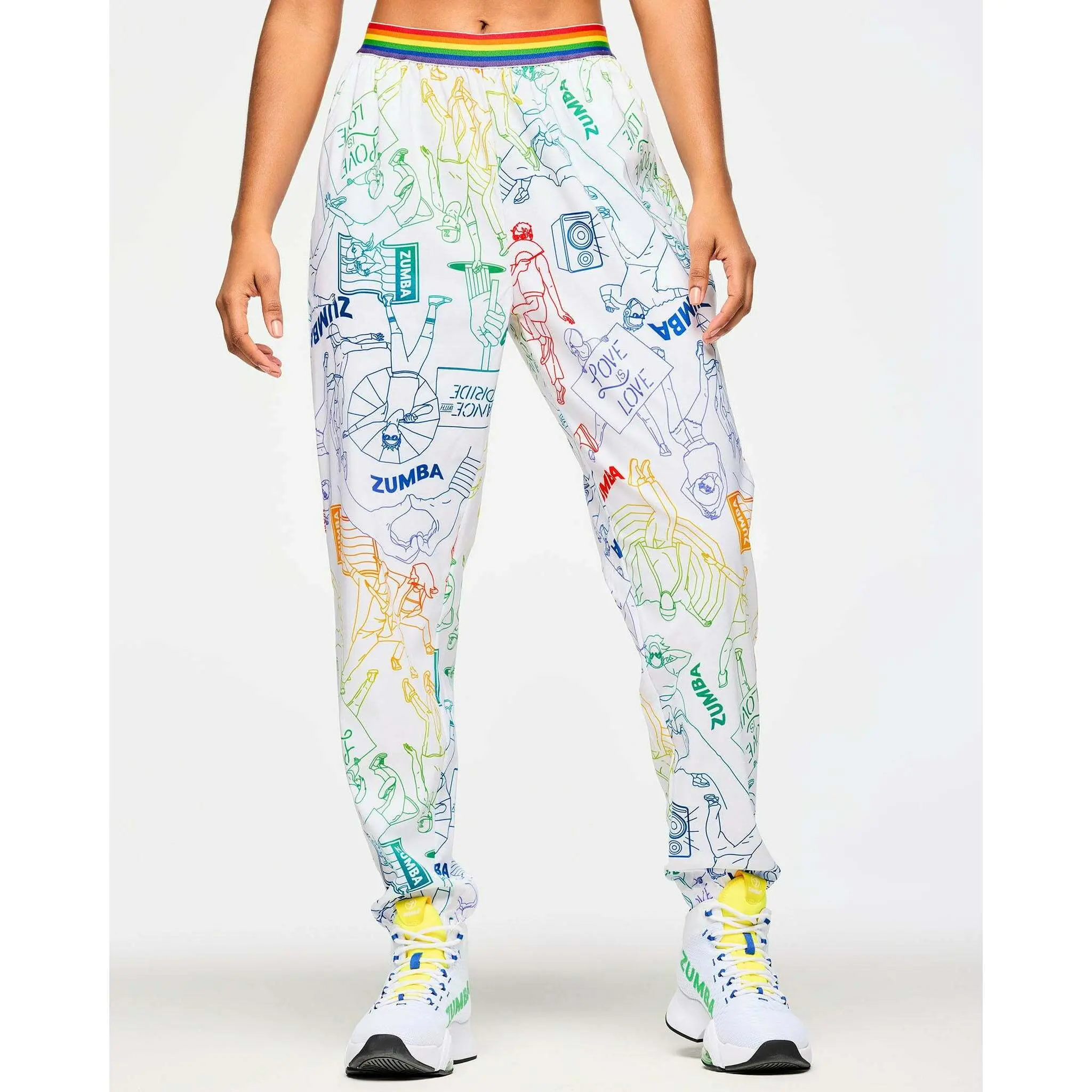 Zumba Slouch Pants with Elastic Double Waistband & Oversize Cut, Bold Print Activewear Dance Athleisure Trousers for Fitness Training Gym Bottoms