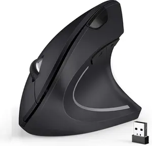 2.4G Wireless Vertical Ergonomic Optical Mouse for Work, Multi-Device Connectivity, 800/1200 /1600 DPI, 5 Buttons,Battery Powered for Laptop, Desktop, PC, MacBook - Black