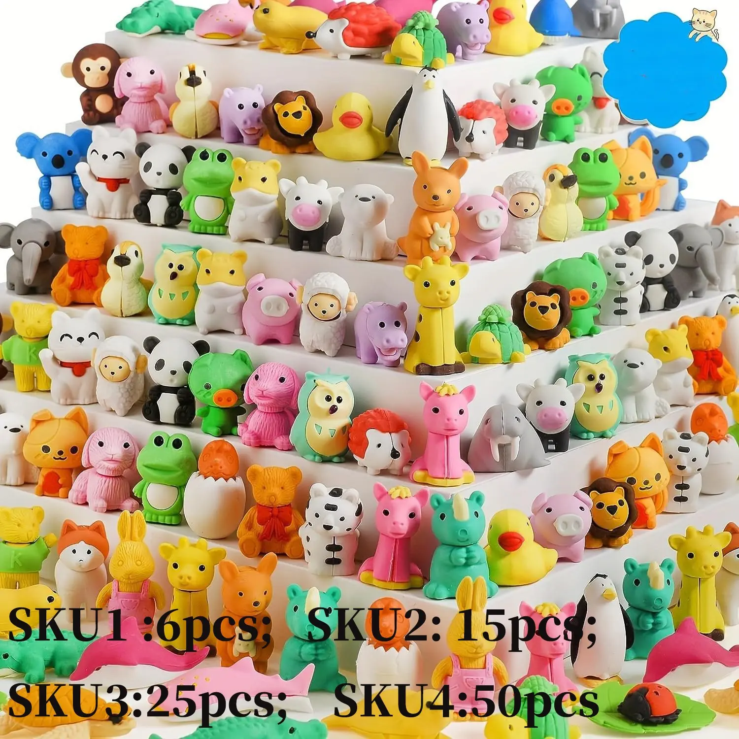 6/15pcs assorted animal erasers for pupils, Study Tool, classroom desk companions, 3D puzzle mini erasers, Writing Stationery, back-to-school gifts, classroom reward prizes, Office Stationery Supplies, for Easter,Christmas and birthday presents