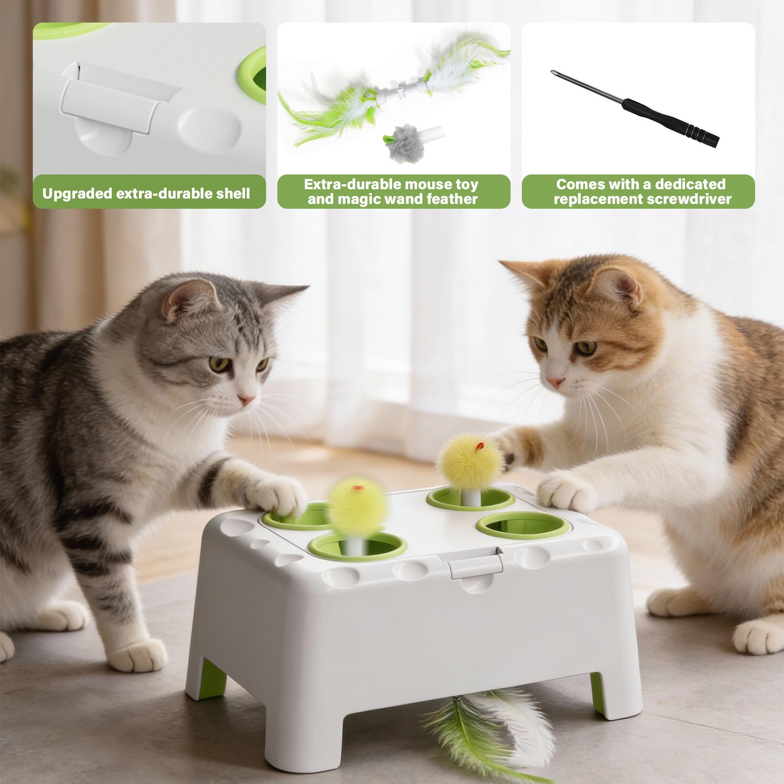 HAPPYCODE Magic House Interactive Cat Toy: a 4-hole whack-a-mole electric cat toy suitable for all cats, featuring three modes: feather wand, whack-a-mole and dual mode (running simultaneously). Pet supplies, educational cat toy,Summervibes,petlovers tikt