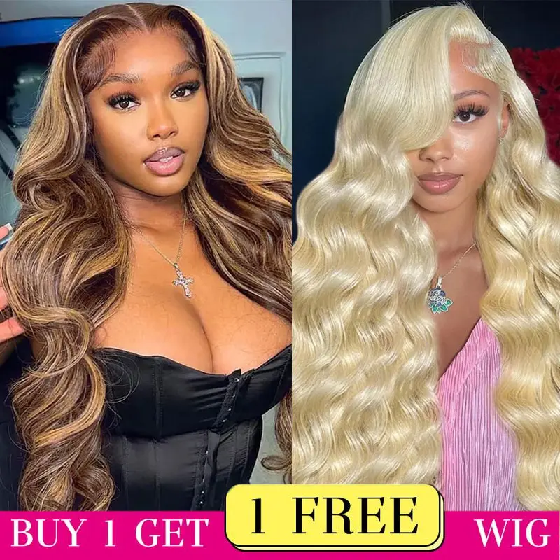 [Combo sale 30''&30'']Buy 1 get 2 Wig 30 Inch Highlight Ombre Lace Front Wig Human Hair 13x4 HD 613 and 4/27 Body Wave Lace Frontal Wigs Human Hair