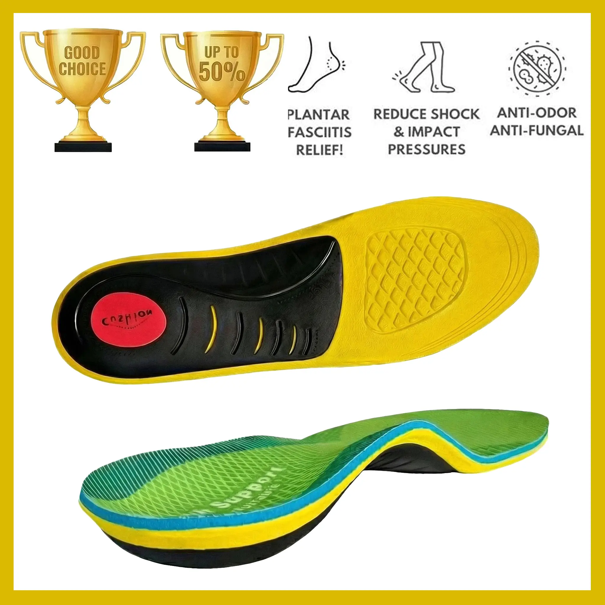 High Arch Support Orthotic Insoles ,Plantar Fasciitis Insoles,Work Boot Insoles For Standing All Day,220+lbs Shock Absorbing Heavy Duty Support Relief Foot Pain,Orthotic Flat Feet,Heightening Insole,Chef,Food Service,Shoe Inserts,Sweat Footwear tiktokshop