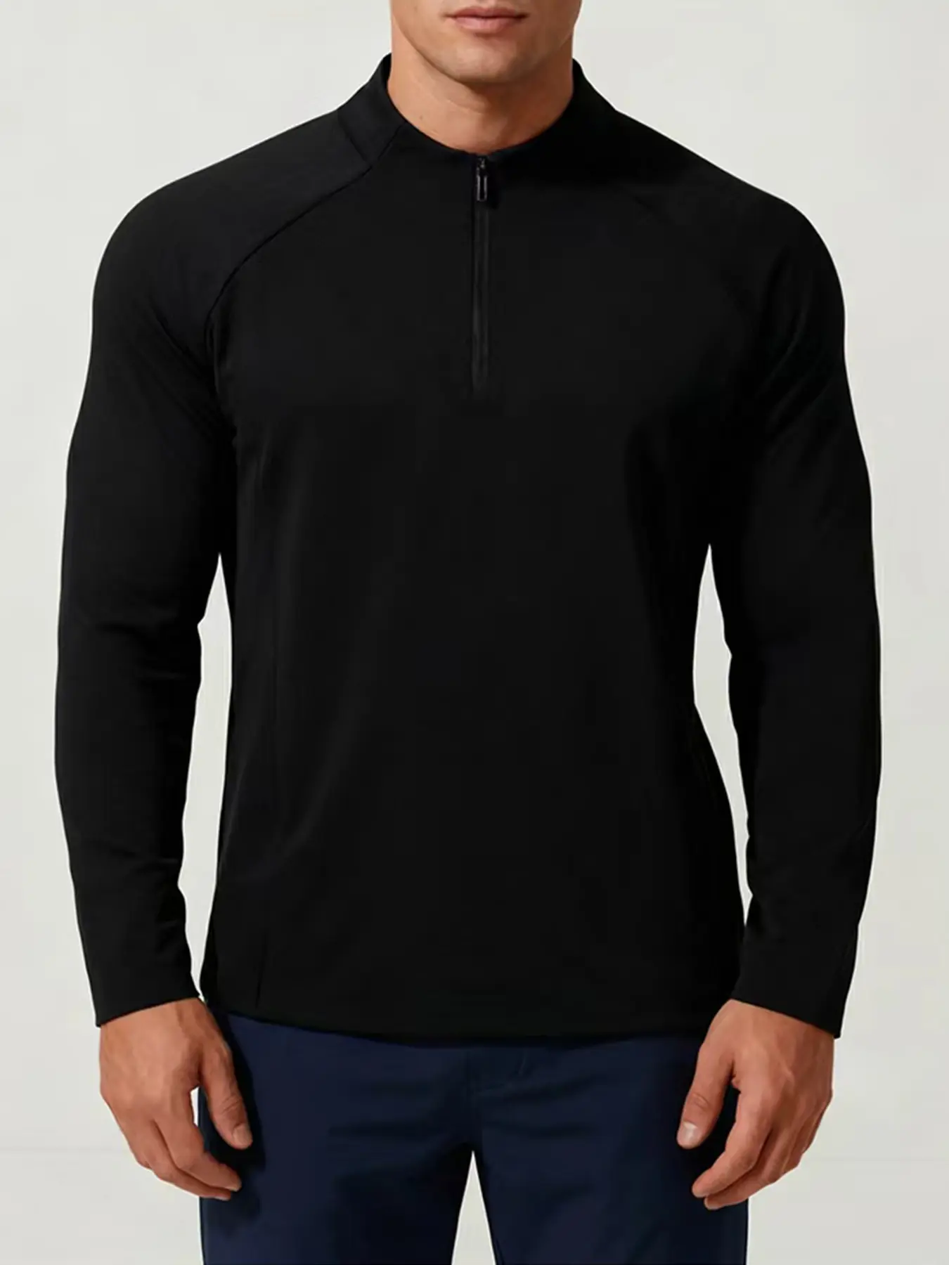 Men's stand-up collar shoulder-spliced health-polished sports sweater, semi-zipper long sleeves, antistatic versatile bottoming top, suitable for cycling, running, fitness training sohochic