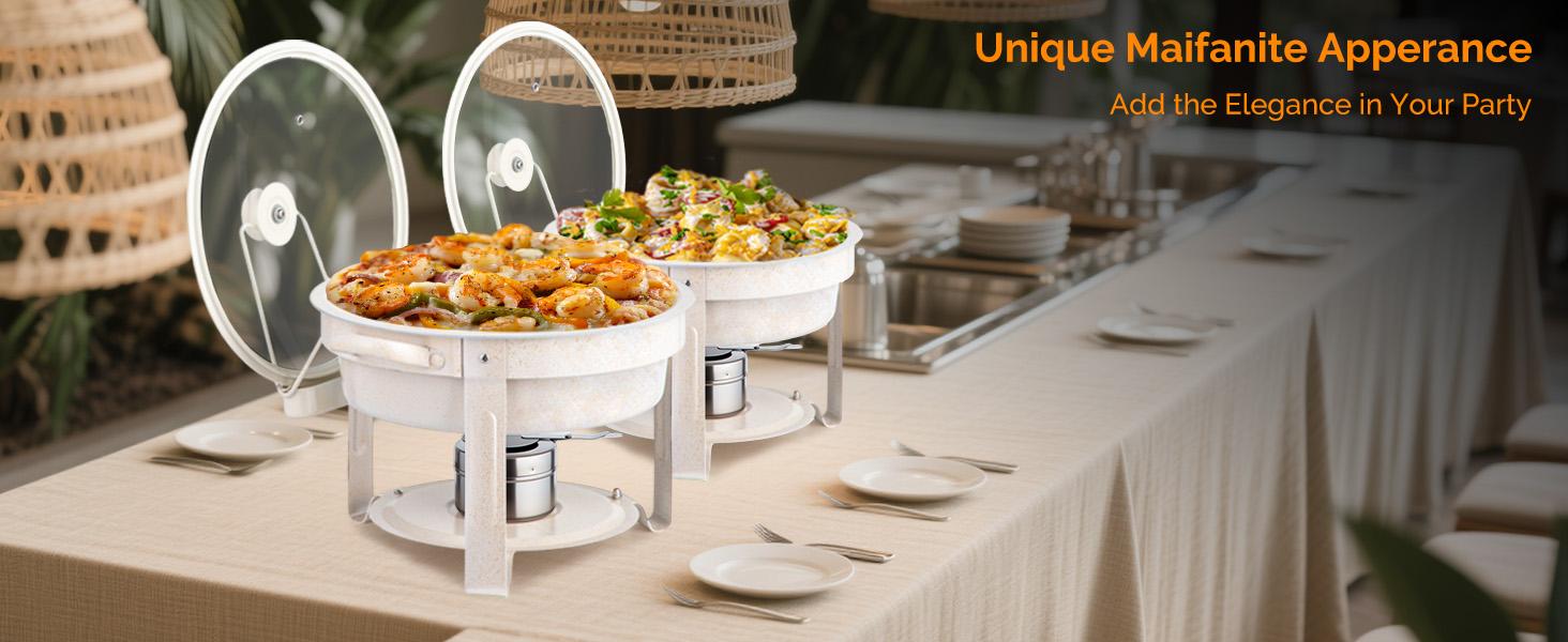 ROVSUN 5QT Chafing Dishes for Buffet 4 Pack, [Game Changer Maifanite-Coated] Chafing Dish Buffet Set, Chafers and Buffet Warmers Sets with Lid Holder, Naturally Elegant for Party Wedding Event SpringStatements