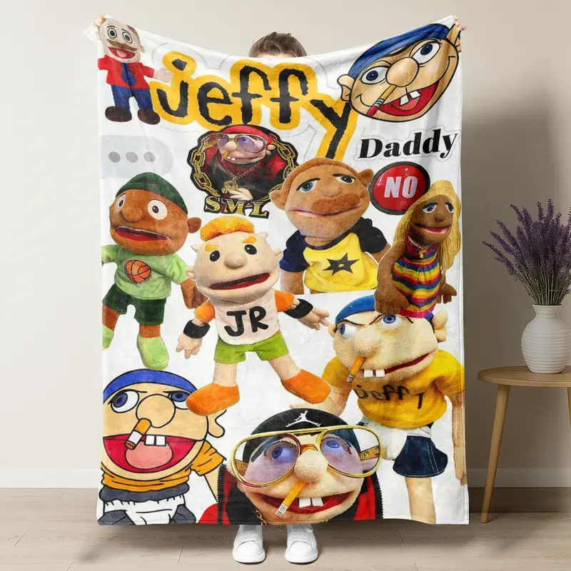 UVVUVV Soft Cartoon Pattern Throw Blanket - Jeffy Puppet Collage, Iconic SML Characters Figure Print, Casual Plush Fleece Bedroom Blanket, Ideal Gift for SuperMarioLogan Fans, Couch Decor, Cartoon Pattern Blanket