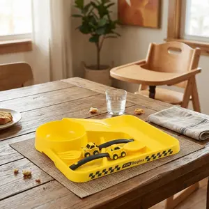 Race Car Dinnerware Set - BPA-Free Divided Plate with Easy-Grip Utensils for Picky Eaters Design