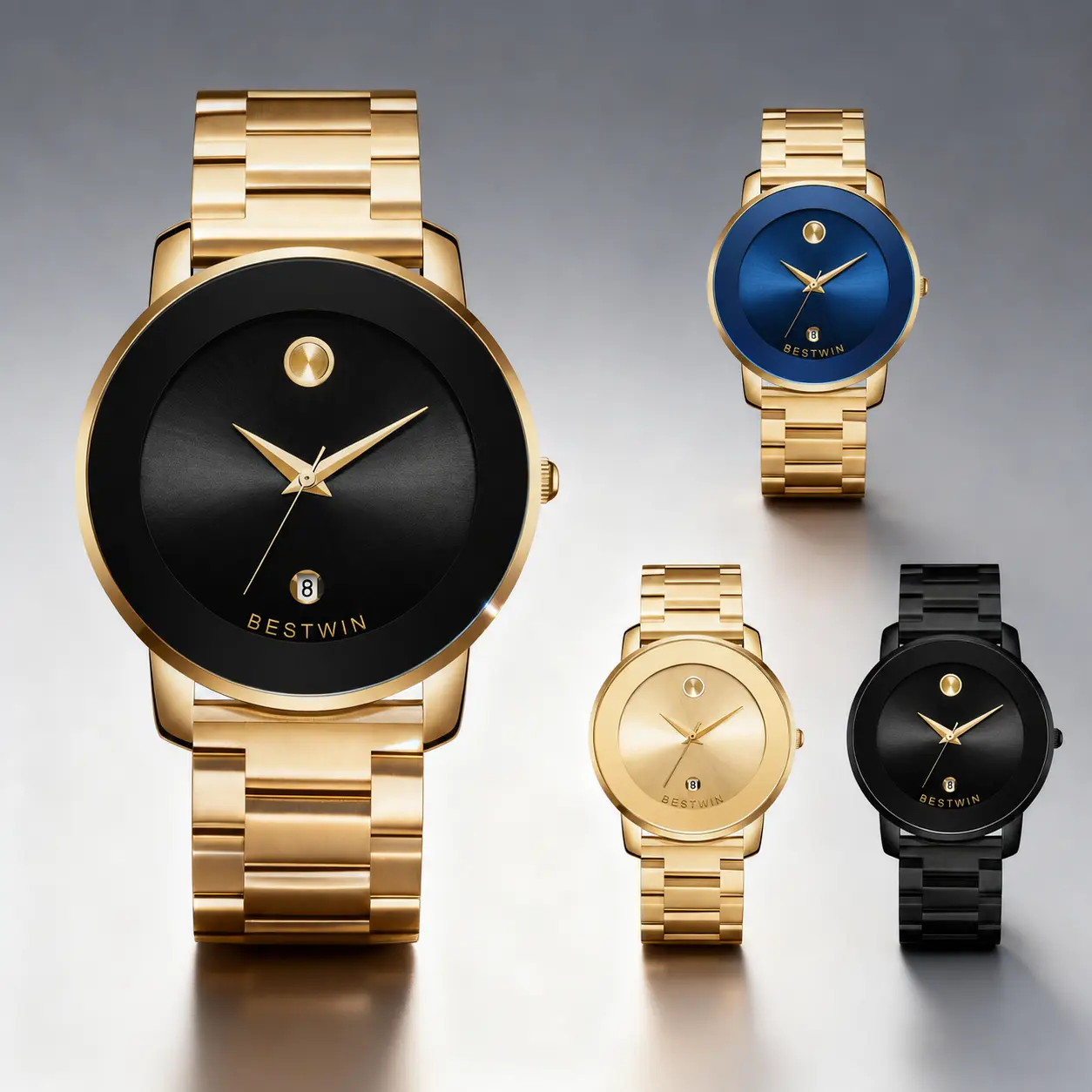 Unisex Minimalist Luxe Stainless Steel Quartz Watch - 40mm Round Face Brushed Finish, Frameless Dial, Black Display, Calendar, Clasp, Modern Waterproof Watch, Sleek Office-Ready, Business Wear, Father's Day/Valentine's Day Gift