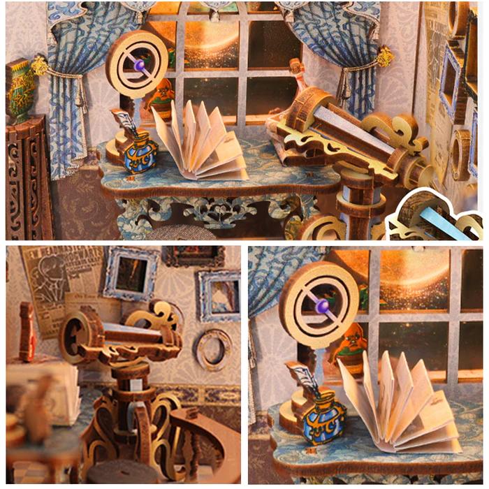 CUTEBEE DIY 3D Book Nook Kit Nebula Common Room – Miniature Sci-Fi Dollhouse, Handmade Tiny House Bookshelf Insert with Bookends and LED Light | Holiday, Christmas and Black Friday Gift