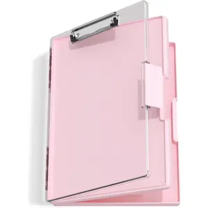 Clipboard with Storage, Pink 8.5 X 11 Folder Nursing Side Opening, Heavy Duty with Dual Compartment, Smooth Writing for Teachers, Classroom, Size 13.3 X 9.4 X 1.5 In, Office & School Supplies