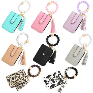 Boho Style Beaded & Tassel Decor Keychain, Keychain Wallet Wristlet Small Credit Card Holder Bracelet Key Chain Purse Bangle Tassel Beads Key Rings for Women, Trendy All-match Keychain for Birthday Gift