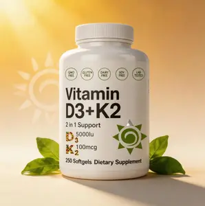 Vitamin D3 5000 IU with K2 MK7 | 2-in-1 Complex Softgels | 250 Count | Supports Heart, Bone & Teeth Health | Enhanced Absorption | Easy to Swallow Non-GMO Supplement
