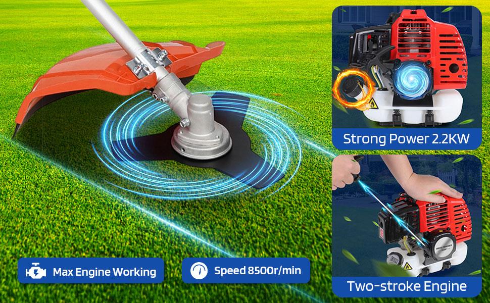 52CC 2-Stroke Gas String Trimmer 11" Multi-Functional Lawn Edger Heavy-Duty 3T Blade for Thick Overgrowth Ergonomic Handle & Shoulder Strap for Quick Grass Cleaning