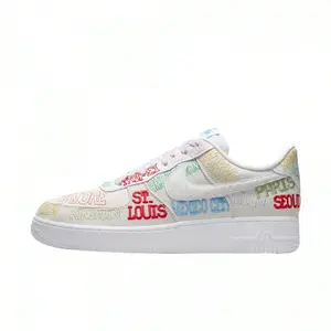 Nike Air Force 1 Low 'World Tour - White' Men's Sneakers With Embroidered City Names And Air Cushioning For All-Day Comfort