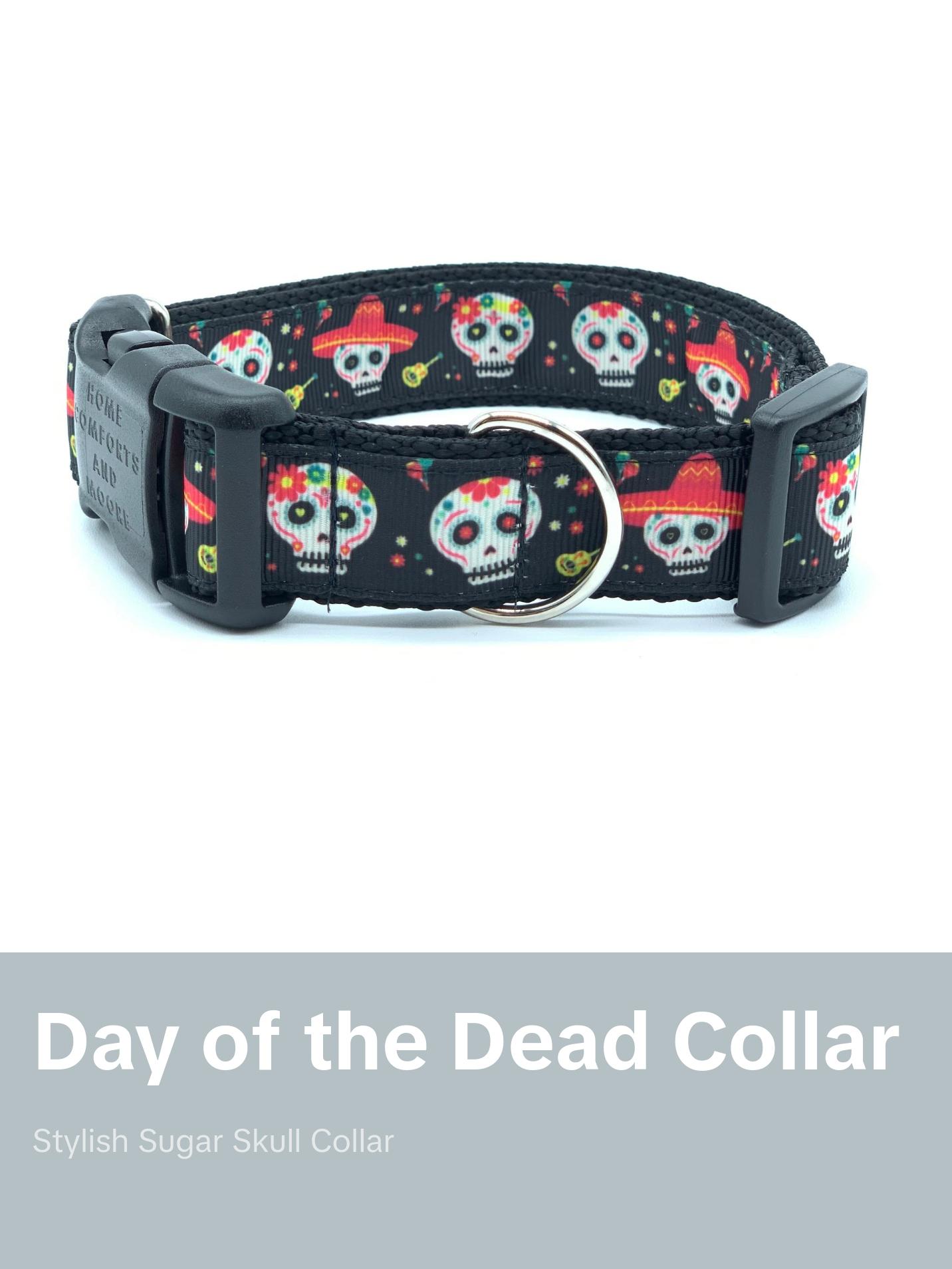 Black Sugar Skull Day of the Dead Dia De Los Muertos Dog Collar
