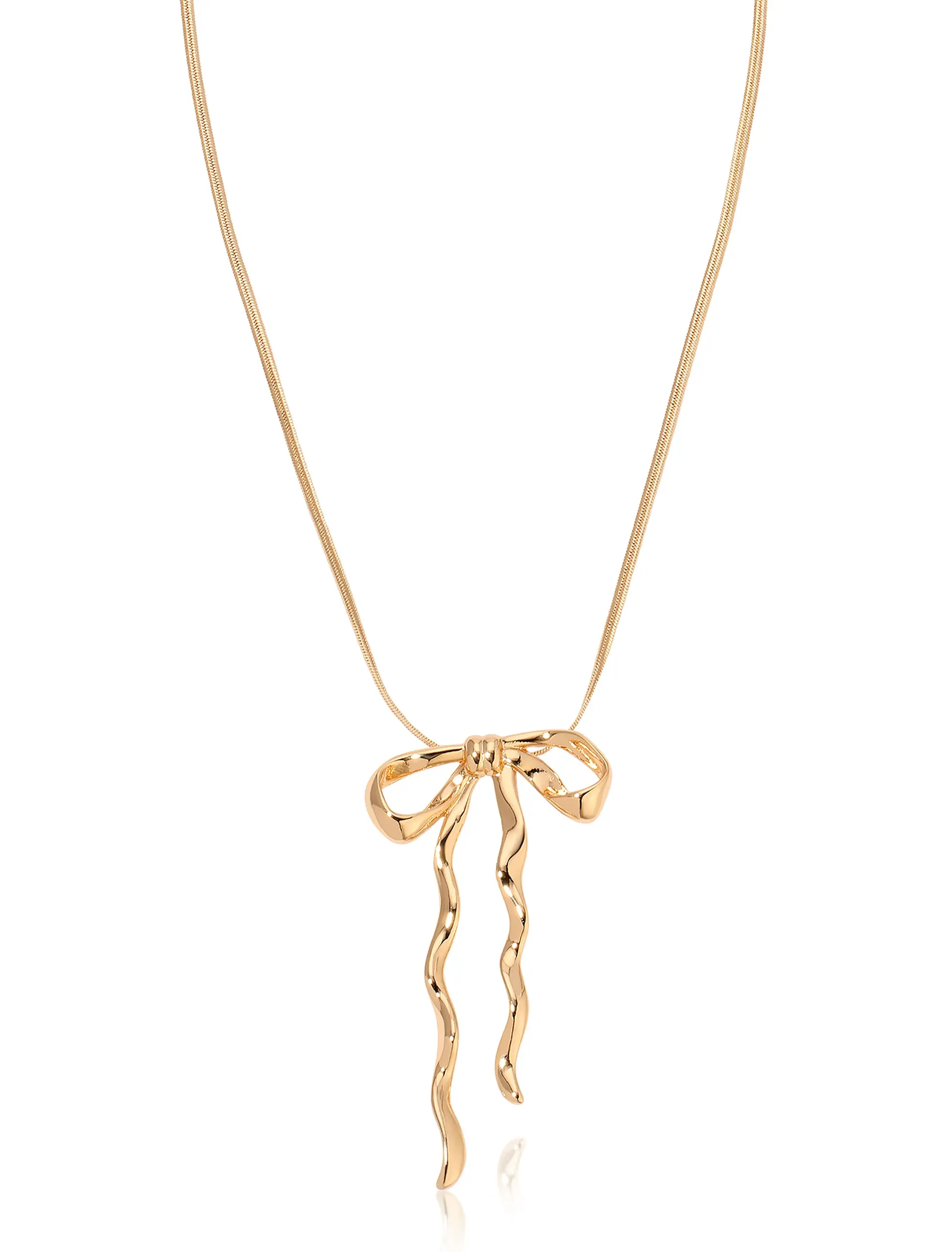 Bow Organica Pendant Necklace – Adjustable Snake Chain Bow Choker, Elegant Minimalist Gold Necklace for Women
