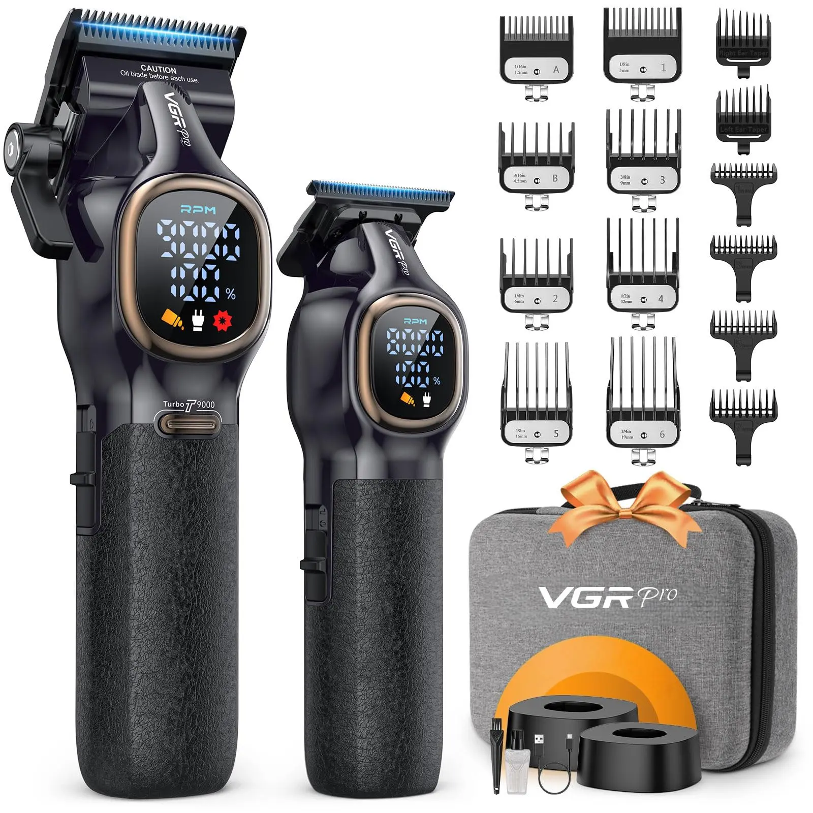 VGR Professional Hair Clippers for Men, Professional Barber Clippers and Trimmer Set, Cordless Hair Clippers for Hair Cutting with Package Case, Powerful 9000 PRM Rechargable Electric Clippers，Money-saving home haircut kit