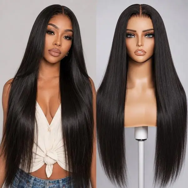 4EVER HAIR  220% Density 13X6 HD Transparent Lace Front Wig 30 Inch Straight & Body Wave Natural Black Pre-Plucked with Baby Hair For Women