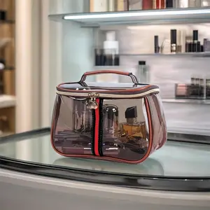 Retro Vintage Makeup Bag for Women, Large Capacity Waterproof Transparent Cosmetic Toiletry Bag, Travel Makeup Organizer Case