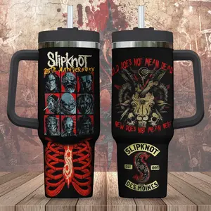Slipknot 40oz Insulated Tumbler With Handle, Gift for 25th Anniversary band, Nu Metal Fans, Retro Rock Music Tumbler, Vintage Heavy metal Cup, Rock Legend Artwork Stainless Steel Tumbler , Musician Fan Drinkware