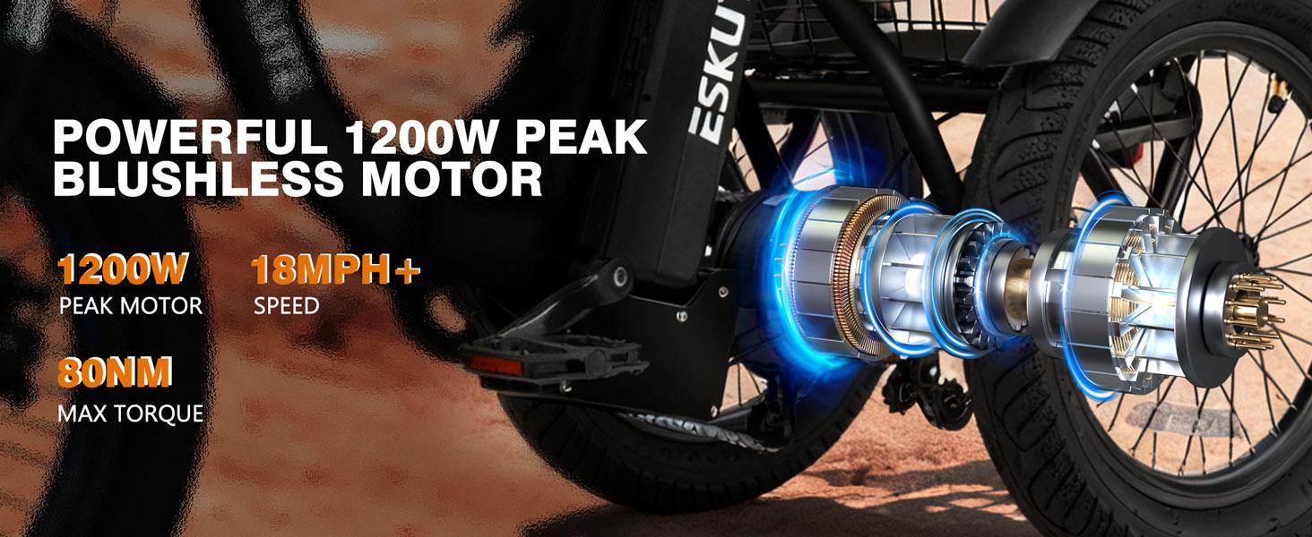 ESKUTE T300 Foldable Electric Trike for Adults & Seniors | Safe & Stable 3-Wheel Ebike w/ 1200W Peak Motor | 18"x3.0 Fat Tires, 55 Miles Long Range, Step-Thru Design | Butterfly Handlebars for Comfort | Front & Rear Baskets for Cargo & Groceries ESKUTE T300 Foldable Electric Trike for Adults & Seniors | Safe & Stable 3-Wheel Ebike w/ 1200W Peak Motor | 18"x3.0 Fat Tires, 55 Miles Long Range, Step-Thru Design | Butterfly Handlebars for Comfort | Front & Rear Baskets for Cargo & Groceries
