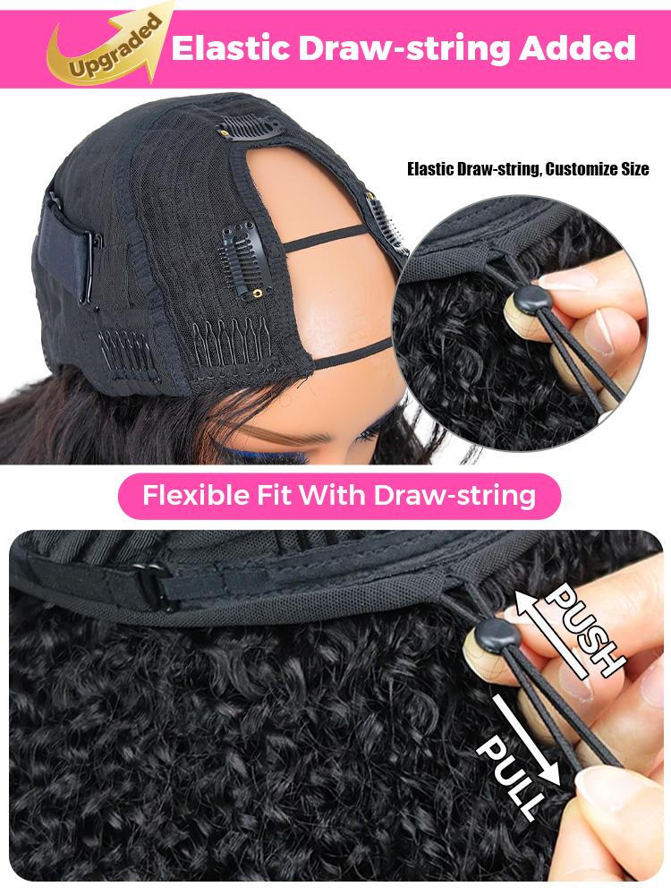 CurlyMe Pre-Styled Butterfly Cut Layered 250% Density U Part Natural Black Yaki Straight Human Hair Wigs