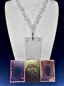 Yu-Gi-Oh! Card Holder Necklace – Replaceable Acrylic Trading Card Pendant, Streetwear Chain, Includes 3 Random Cards, Gift for TCG & Anime Fans