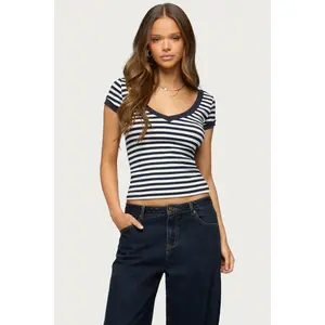 Antonela Striped V Neck T Shirt