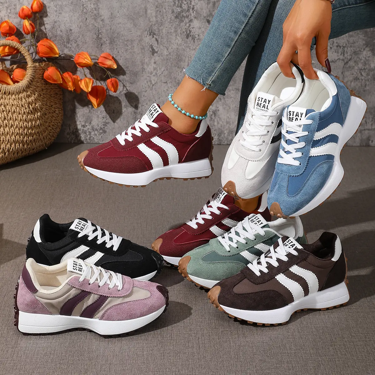 Women's Fashion Sneakers Comfortable Outdoor Chunky-Sole Shoes Casual Daily Walking Shoes Low Top Trainers