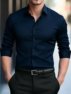 Men’s long-sleeve dress shirt, modern slim fit, wrinkle-free, casual business button-up shirts, elegant smooth satin finish