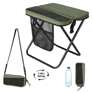 Ultra-Compact Portable Folding Stool - 300lbs Heavy Duty Camping Chair with Crossbody Bag