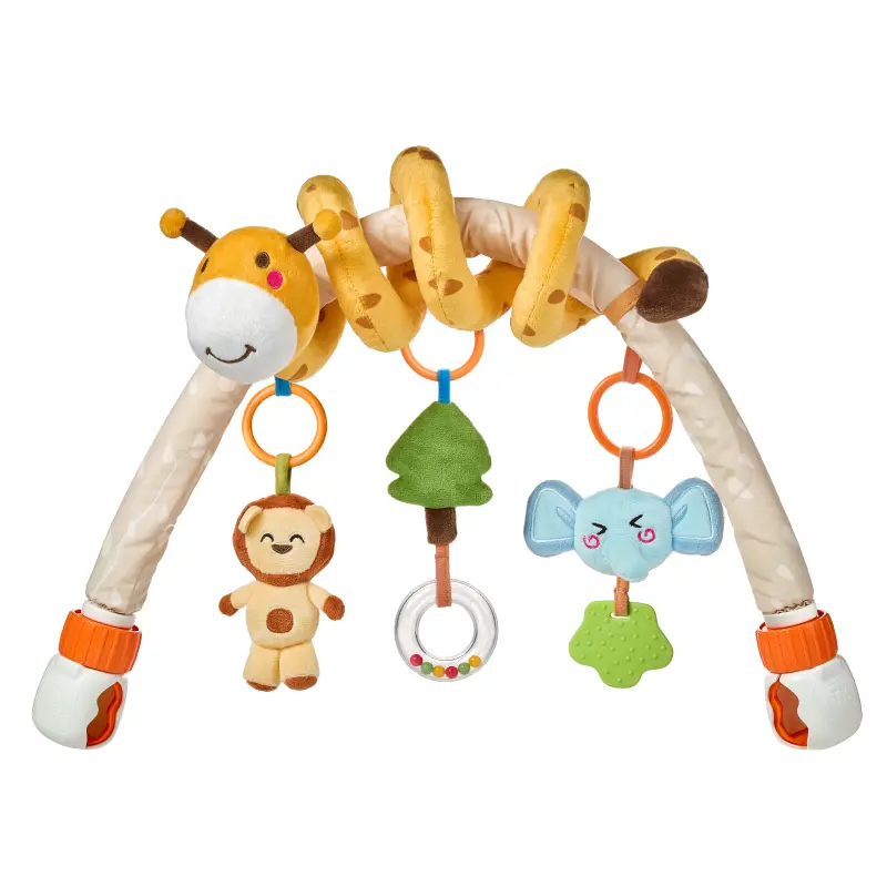 Tumama Giraffe Plush Spiral Baby Activity Toy - Sensory Hanging Arch with Versatile Crib Mount, Easy Clip Installation, Adjustable Clamp, Soft Teether, Detachable Safe ABS Play Toy for Strollers