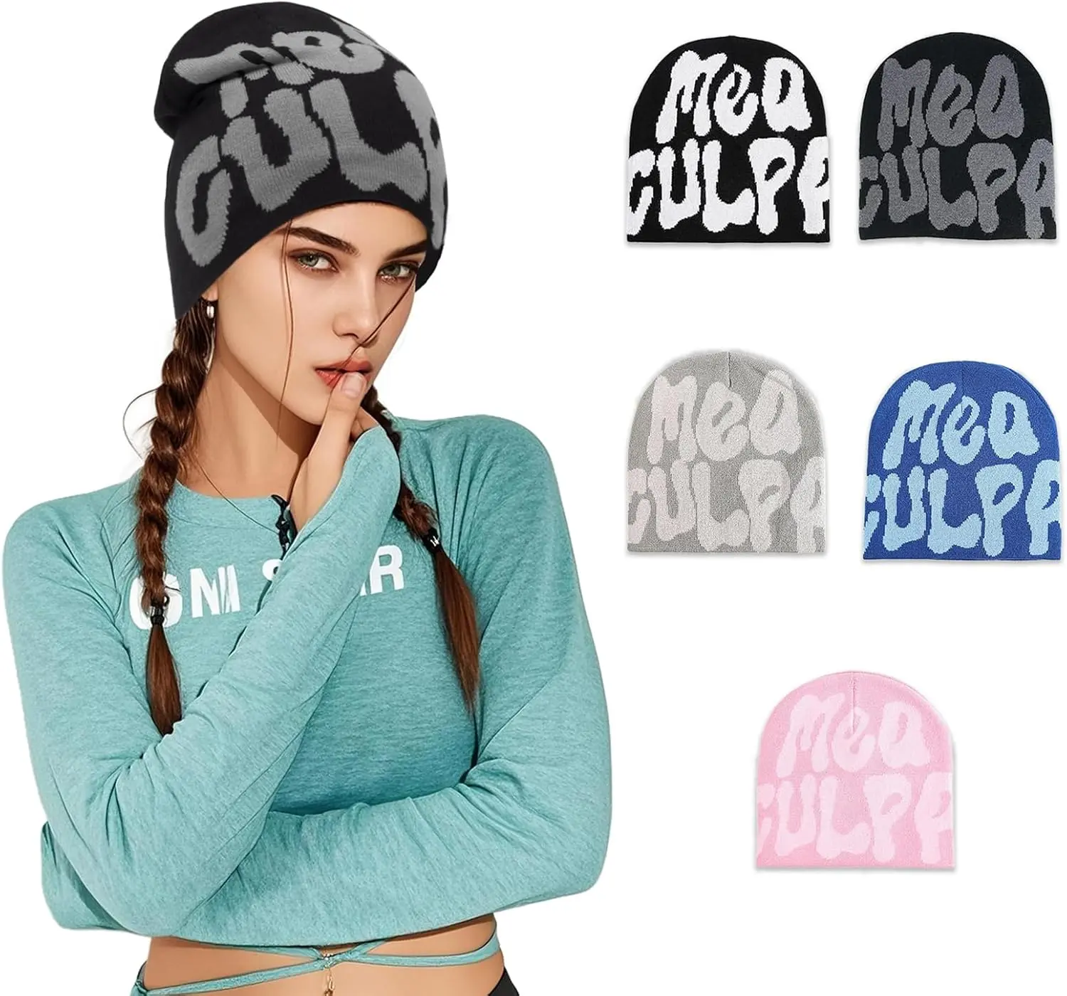 Y2k Beanies for Women Man,MEA Culpa Beanie   Design, Y2K Knitted Hat Suitable for  Seasons Wearing