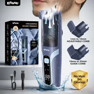 ENSSU Vacuum Men's Beard Trimmer & Professional Body Groomer • Auto Hair Suction | LED Power Display | USB Charging • For Beard, Chest & Full Body Hair - Skin-Friendly Design • Includes 2 Guard Combs