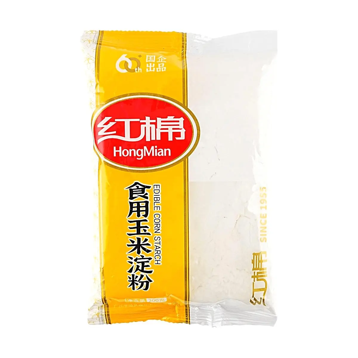 HONGMIAN Edible Corn Starch 200g - Fine Texture Premium Baking & Cooking Ingredient, Guangzhou Traditional Staple Flour Brand, Ambient, Bagged